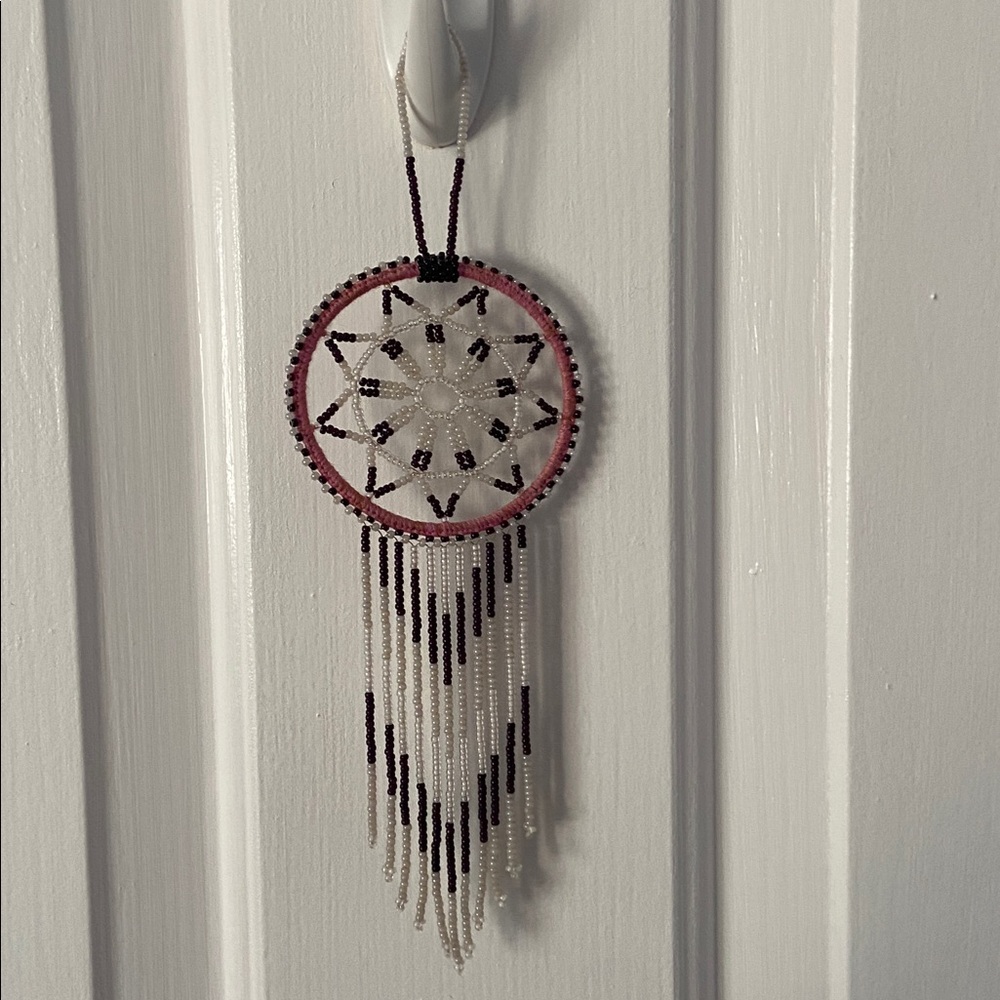 Handcrafted Beaded Dreamcatcher with Black and White Accents